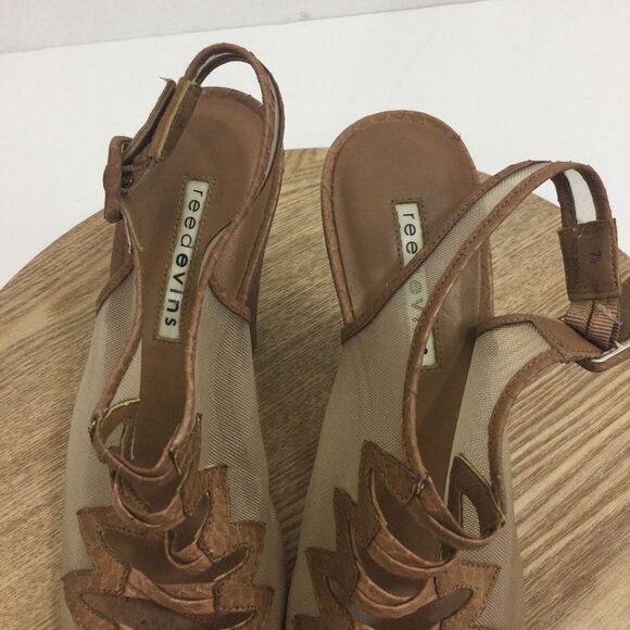 Reed Evins Anthropologie Women Mesh Leather Reptile Open Toe Heels Tan Ivory 7.5 - Picture 10 of 16